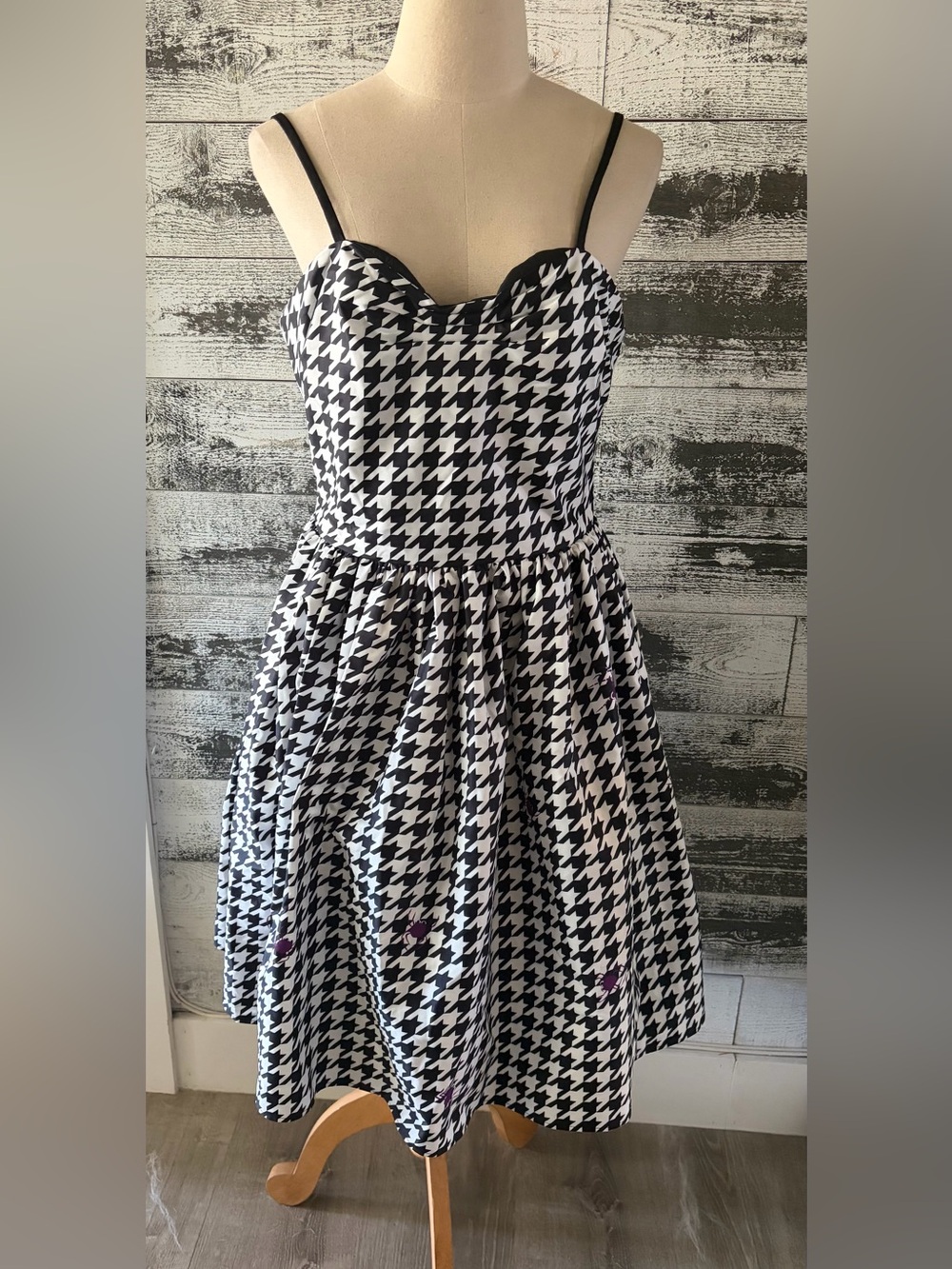 NWT Unique Vintage Black and White Houndstooth Sweetheart Dress